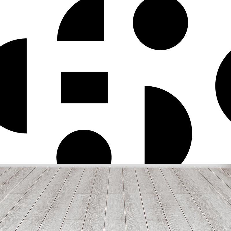 Funny Seamless Geometric Pattern Mural for Boys Bedroom, Black and White, Made to Measure Black Design 5 Clearhalo 'Wall Decor' 'Wall Mural' 1806783