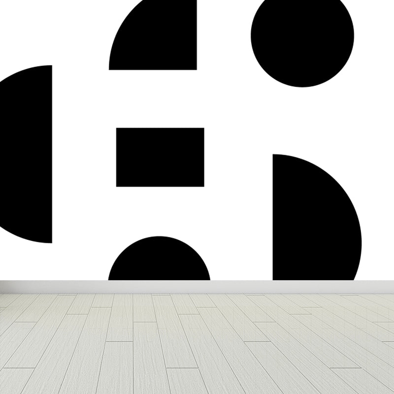 Funny Seamless Geometric Pattern Mural for Boys Bedroom, Black and White, Made to Measure Clearhalo 'Wall Decor' 'Wall Mural' 1806785