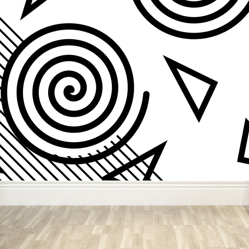 Modern Geometric Wall Paper Mural for Kids Room Custom Wall Covering in Black-White Clearhalo 'Wall Decor' 'Wall Mural' 1806789