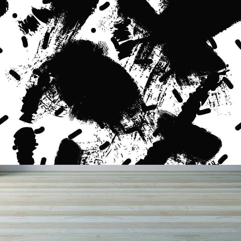 Modern Geometric Wall Paper Mural for Kids Room Custom Wall Covering in Black-White Black Design 2 Clearhalo 'Wall Decor' 'Wall Mural' 1806793