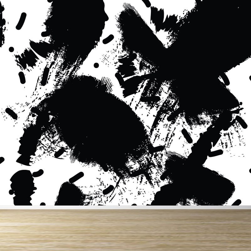 Modern Geometric Wall Paper Mural for Kids Room Custom Wall Covering in Black-White Clearhalo 'Wall Decor' 'Wall Mural' 1806794