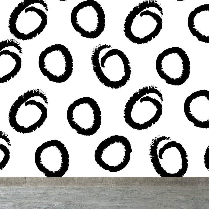 Modern Geometric Wall Paper Mural for Kids Room Custom Wall Covering in Black-White Clearhalo 'Wall Decor' 'Wall Mural' 1806805