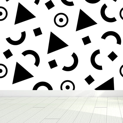 Modern Geometric Wall Paper Mural for Kids Room Custom Wall Covering in Black-White Black Design 5 Clearhalo 'Wall Decor' 'Wall Mural' 1806808