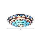 12"/16"/19.5" Wide Baroque Bowl Flush Ceiling Light Stained Glass Indoor Flush Mount Light in Blue/Blue-Brown Clearhalo 'Ceiling Lights' 'Close To Ceiling Lights' 'Close to ceiling' 'Flush mount' Lighting' 180691