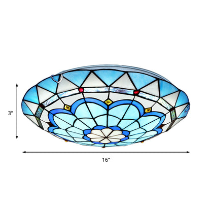 12"/16"/19.5" Wide Baroque Bowl Flush Ceiling Light Stained Glass Indoor Flush Mount Light in Blue/Blue-Brown Clearhalo 'Ceiling Lights' 'Close To Ceiling Lights' 'Close to ceiling' 'Flush mount' Lighting' 180695