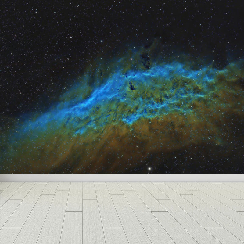 Planet Night Starry Sky Mural Wallpaper Dark Color Modern Wall Covering for Kids Room Blue Clearhalo 'Wall Decor' 'Wall Mural' 1807013