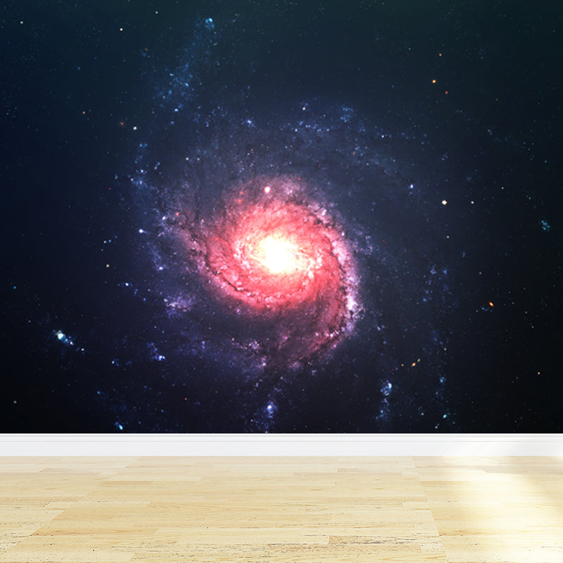 Planet Night Starry Sky Mural Wallpaper Dark Color Modern Wall Covering for Kids Room Pink Clearhalo 'Wall Decor' 'Wall Mural' 1807028