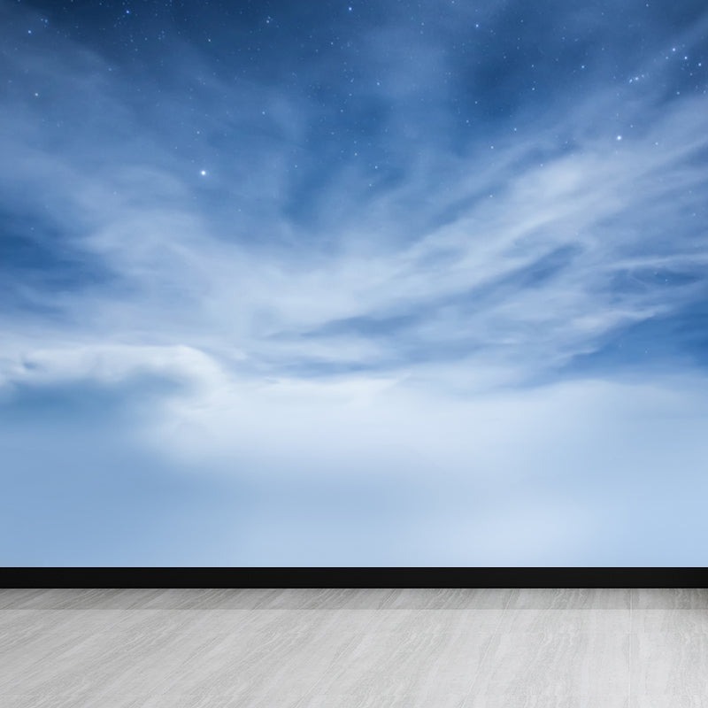 Planet Night Starry Sky Mural Wallpaper Dark Color Modern Wall Covering for Kids Room Sky Blue Clearhalo 'Wall Decor' 'Wall Mural' 1807033