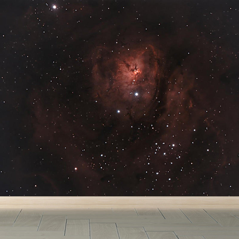 Modern Space Galaxy Wall Mural Dark Color Stain-Proofing Wall Art for Boys Bedroom Orange Clearhalo 'Wall Decor' 'Wall Mural' 1807043