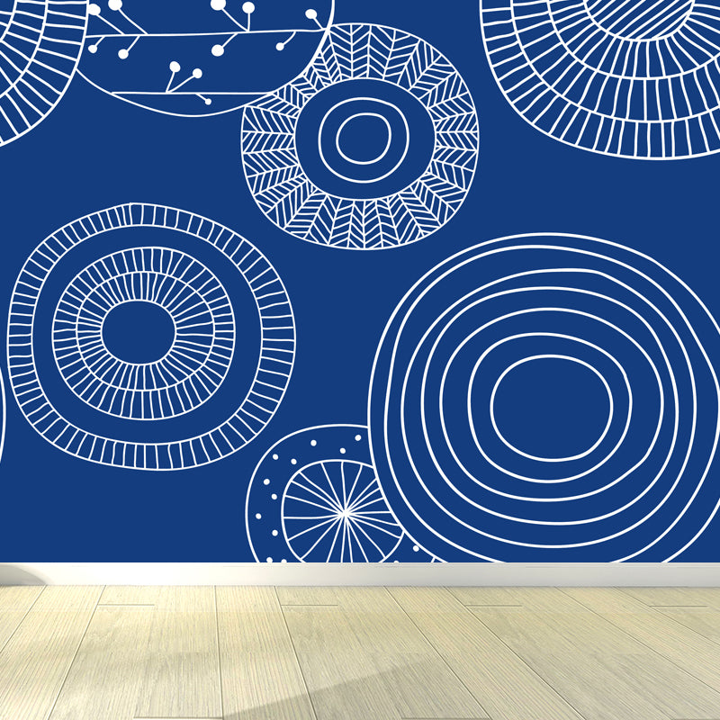 Illustration Flower Wall Mural Decal for House Interior, Soft Color, Made to Measure Dark Blue Clearhalo 'Wall Decor' 'Wall Mural' 1807138