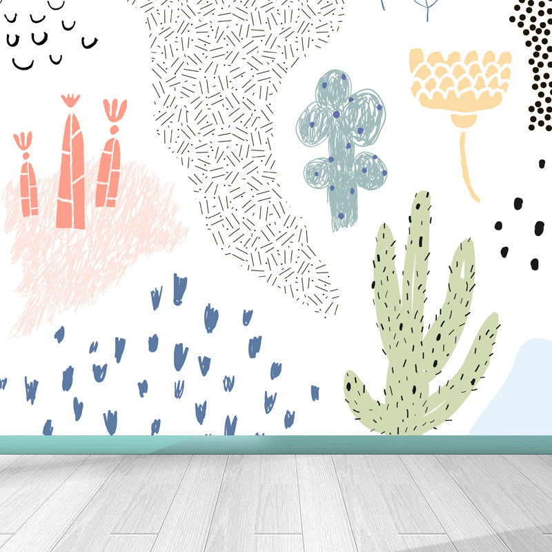 Illustration Flower Wall Mural Decal for House Interior, Soft Color, Made to Measure Grey Clearhalo 'Wall Decor' 'Wall Mural' 1807143