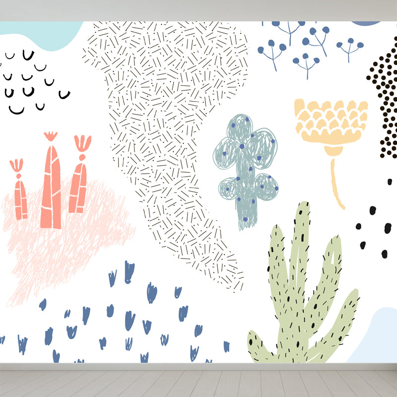 Illustration Flower Wall Mural Decal for House Interior, Soft Color, Made to Measure Clearhalo 'Wall Decor' 'Wall Mural' 1807144