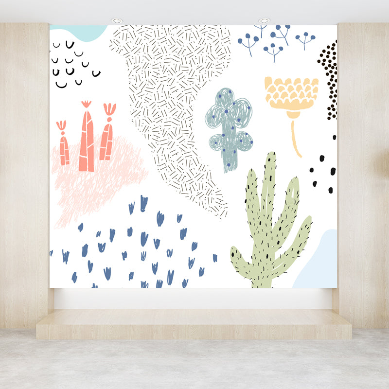 Illustration Flower Wall Mural Decal for House Interior, Soft Color, Made to Measure Clearhalo 'Wall Decor' 'Wall Mural' 1807145