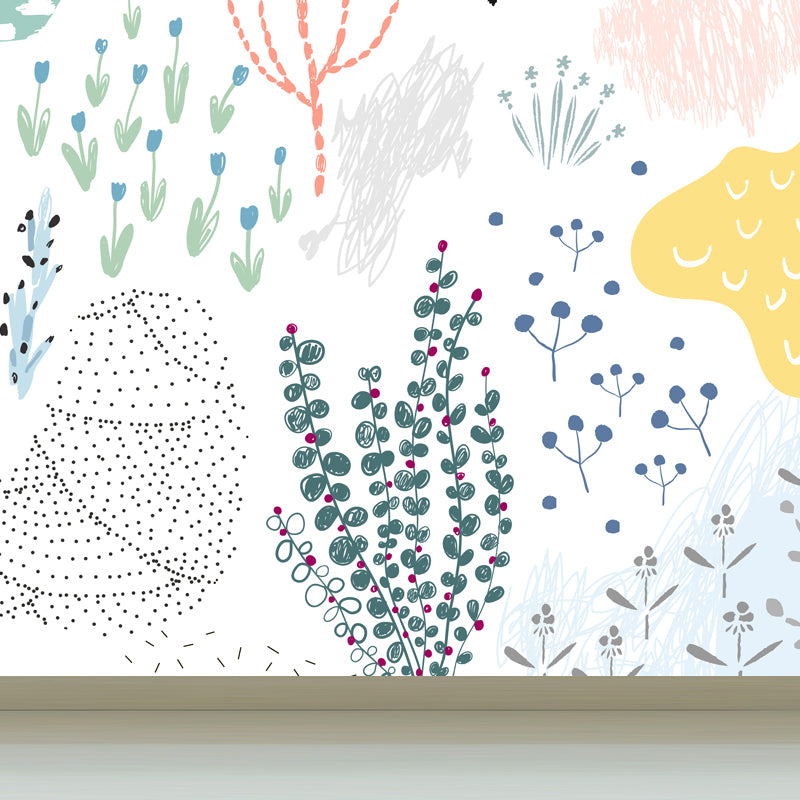 Illustration Flower Wall Mural Decal for House Interior, Soft Color, Made to Measure Light Blue Clearhalo 'Wall Decor' 'Wall Mural' 1807148