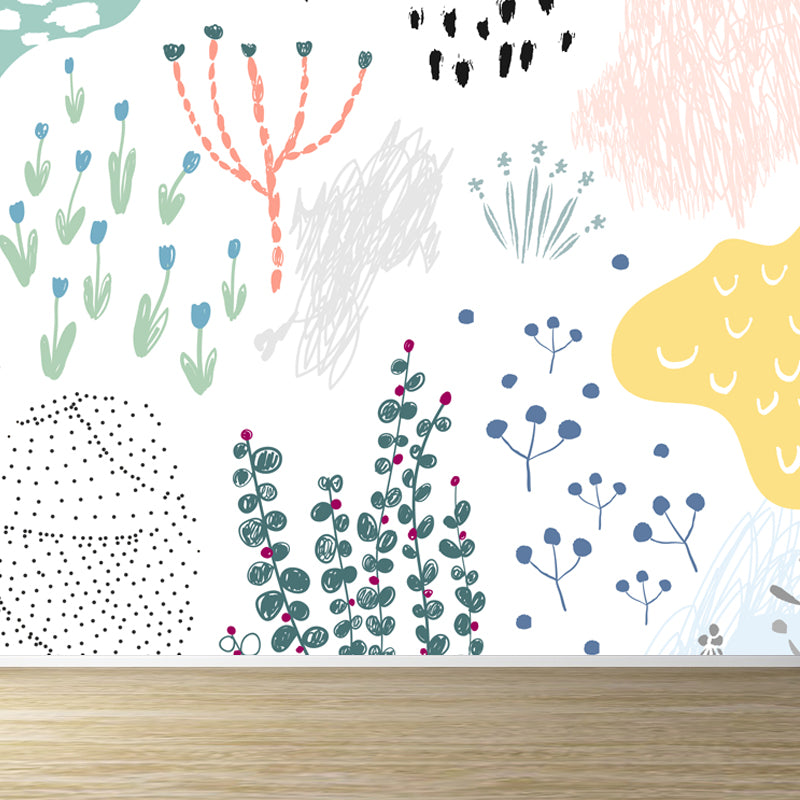 Illustration Flower Wall Mural Decal for House Interior, Soft Color, Made to Measure Clearhalo 'Wall Decor' 'Wall Mural' 1807149