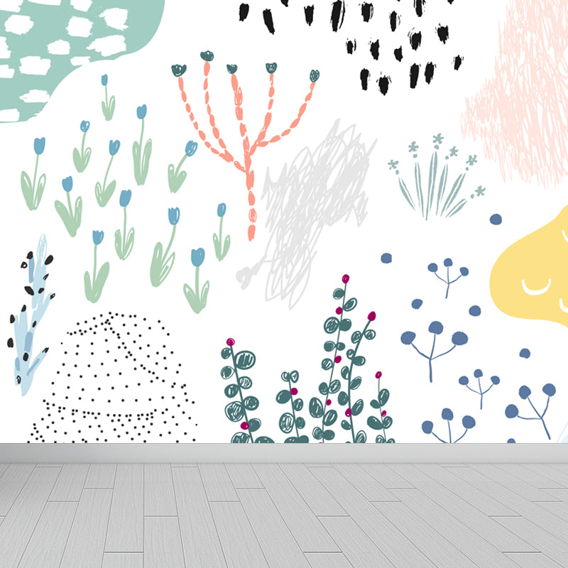 Illustration Flower Wall Mural Decal for House Interior, Soft Color, Made to Measure Clearhalo 'Wall Decor' 'Wall Mural' 1807150