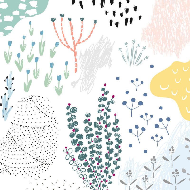 Illustration Flower Wall Mural Decal for House Interior, Soft Color, Made to Measure Clearhalo 'Wall Decor' 'Wall Mural' 1807151