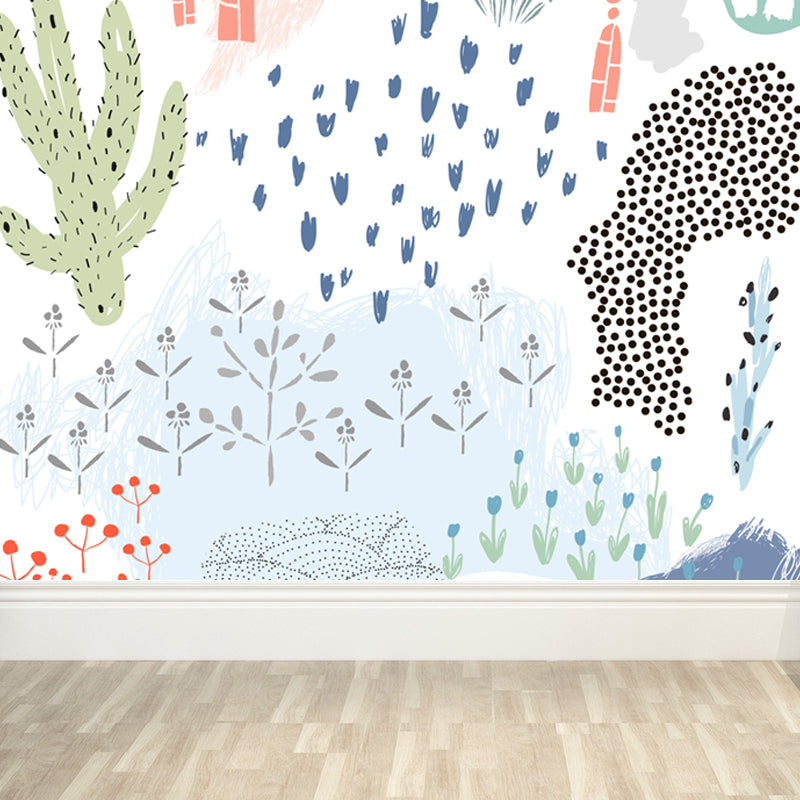 Illustration Flower Wall Mural Decal for House Interior, Soft Color, Made to Measure Green Clearhalo 'Wall Decor' 'Wall Mural' 1807153