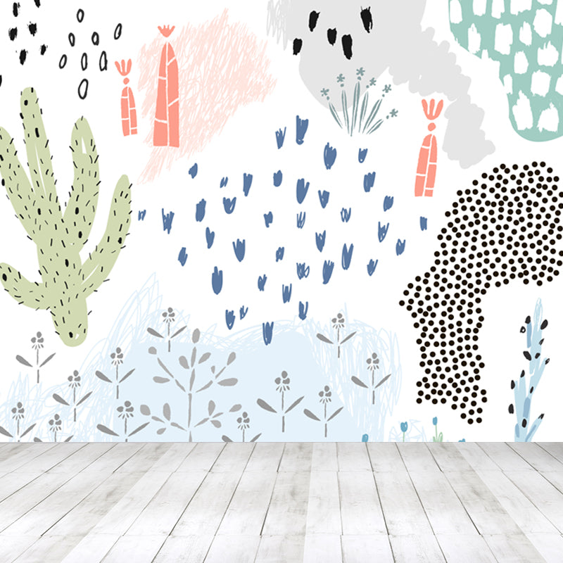 Illustration Flower Wall Mural Decal for House Interior, Soft Color, Made to Measure Clearhalo 'Wall Decor' 'Wall Mural' 1807154