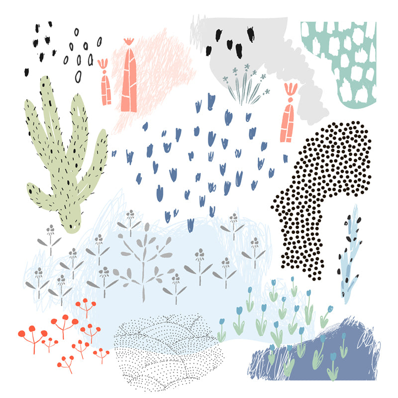 Illustration Flower Wall Mural Decal for House Interior, Soft Color, Made to Measure Clearhalo 'Wall Decor' 'Wall Mural' 1807156