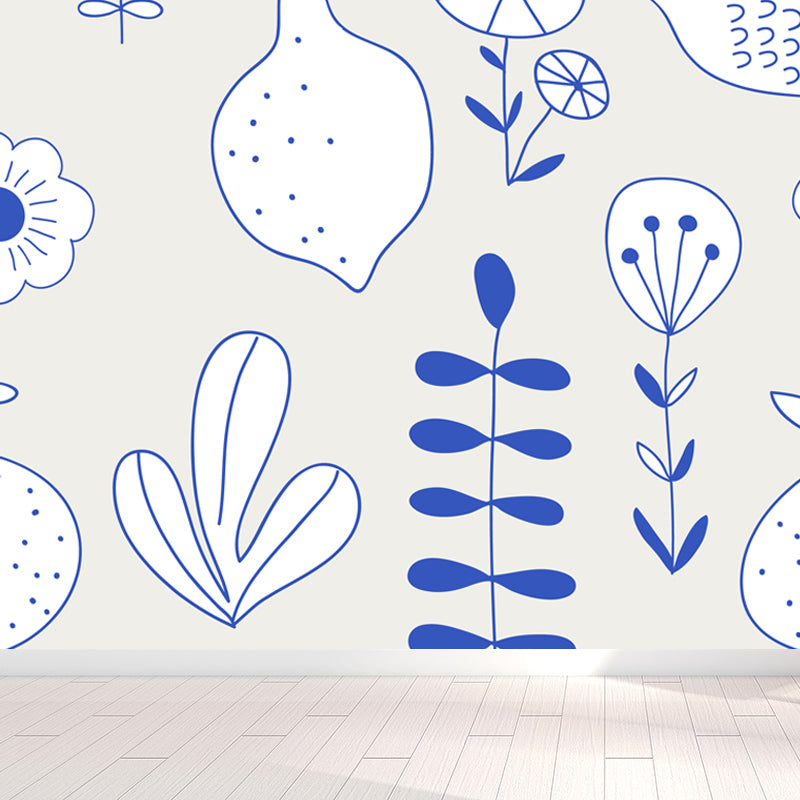 Illustration Flower Wall Mural Decal for House Interior, Soft Color, Made to Measure Clearhalo 'Wall Decor' 'Wall Mural' 1807159