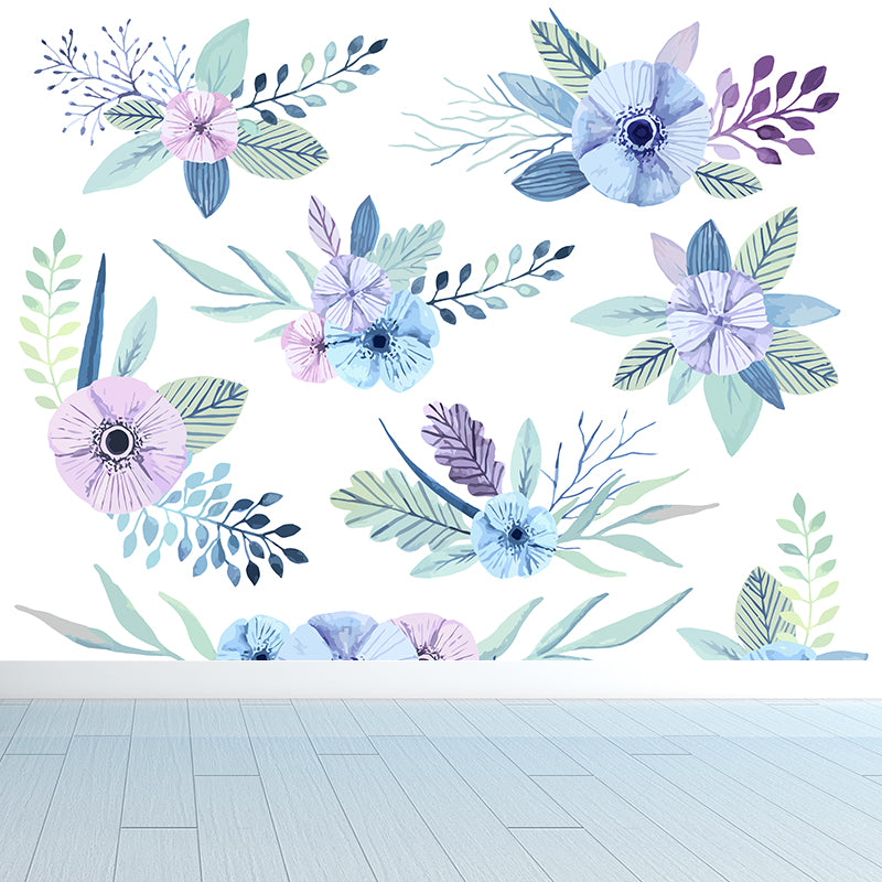 Large Flower Wall Paper Mural Modernist Pretty Plant Wall Covering in Light Color Blue Clearhalo 'Wall Decor' 'Wall Mural' 1807198