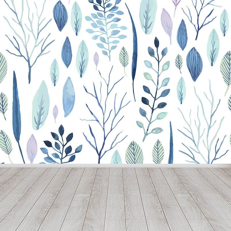 Large Flower Wall Paper Mural Modernist Pretty Plant Wall Covering in Light Color Light Blue Clearhalo 'Wall Decor' 'Wall Mural' 1807203