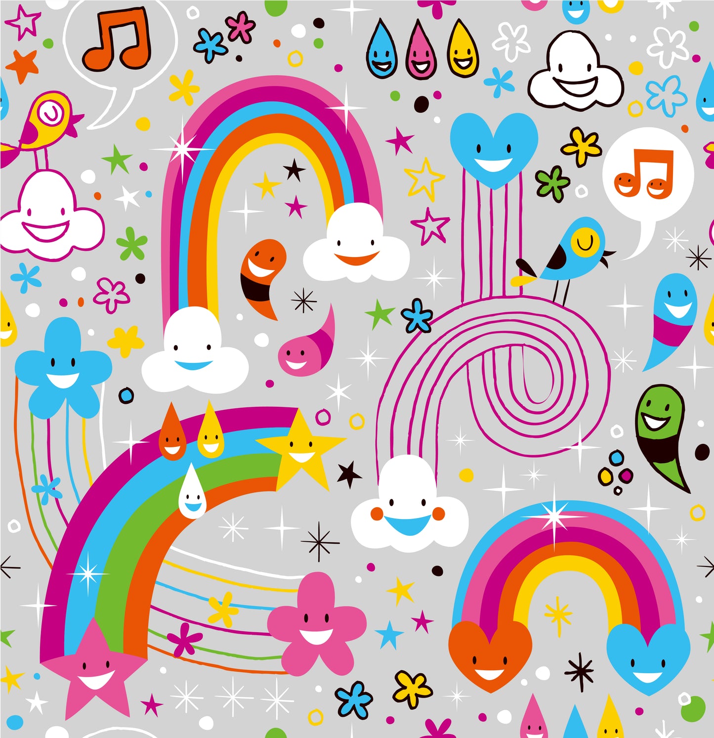 Cartoon Patterned Mural Wallpaper Non-Woven Washable Multicolored Art for Kids Bedroom Grey Clearhalo 'Wall Decor' 'Wall Mural' 1807217