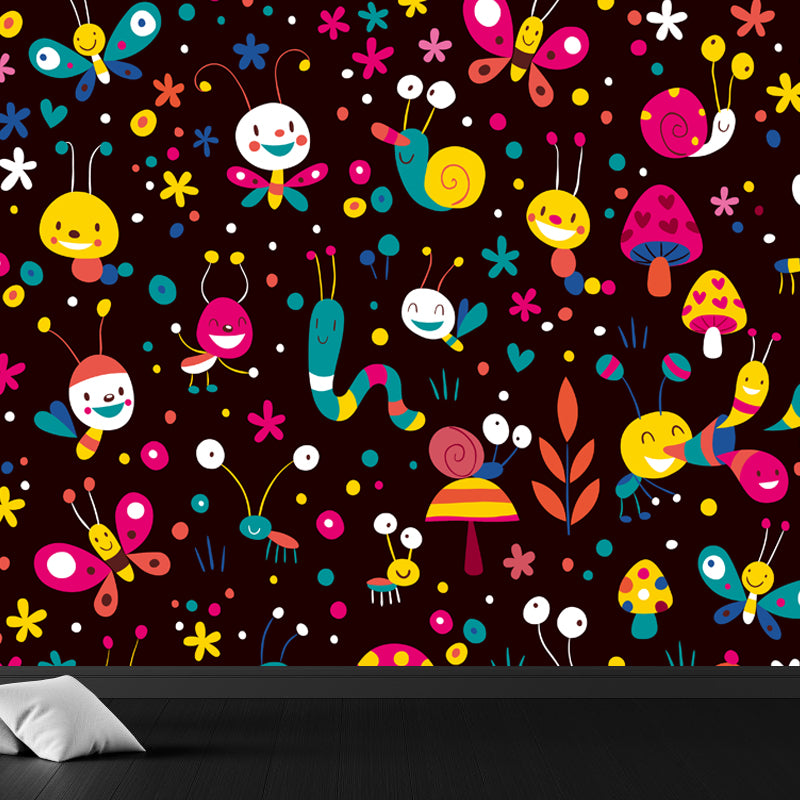 Colorful Flower Print Mural Decal Moisture Resistant Cartoon Nursery Wall Covering Clearhalo 'Wall Decor' 'Wall Mural' 1807244