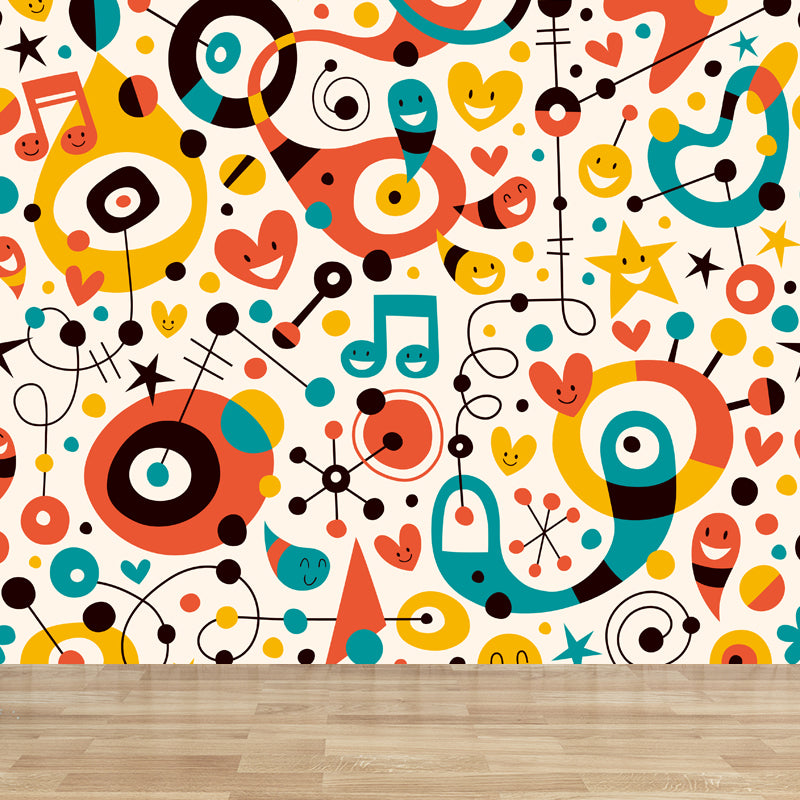 Colorful Flower Print Mural Decal Moisture Resistant Cartoon Nursery Wall Covering Yellow Clearhalo 'Wall Decor' 'Wall Mural' 1807253