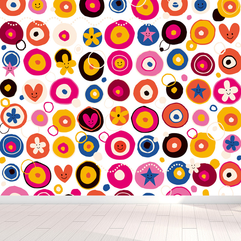 Colorful Flower Print Mural Decal Moisture Resistant Cartoon Nursery Wall Covering Pink Clearhalo 'Wall Decor' 'Wall Mural' 1807258