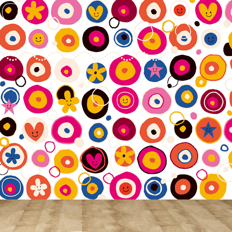 Colorful Flower Print Mural Decal Moisture Resistant Cartoon Nursery Wall Covering Clearhalo 'Wall Decor' 'Wall Mural' 1807260