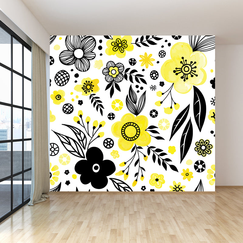 Bright Flowers Wall Mural Decal Stain Resistant Wall Decor for Kindergarten, Custom Made Clearhalo 'Wall Decor' 'Wall Mural' 1807270