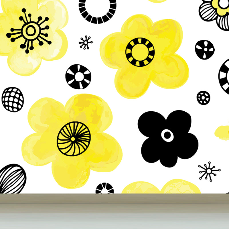 Bright Flowers Wall Mural Decal Stain Resistant Wall Decor for Kindergarten, Custom Made Clearhalo 'Wall Decor' 'Wall Mural' 1807279