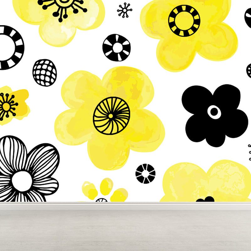 Bright Flowers Wall Mural Decal Stain Resistant Wall Decor for Kindergarten, Custom Made Clearhalo 'Wall Decor' 'Wall Mural' 1807280