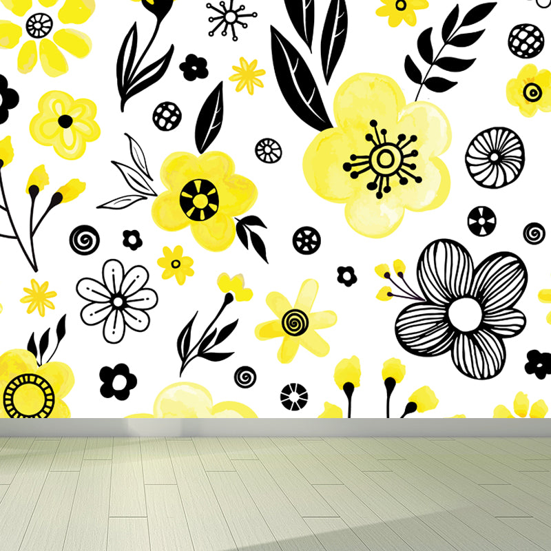 Bright Flowers Wall Mural Decal Stain Resistant Wall Decor for Kindergarten, Custom Made Clearhalo 'Wall Decor' 'Wall Mural' 1807284