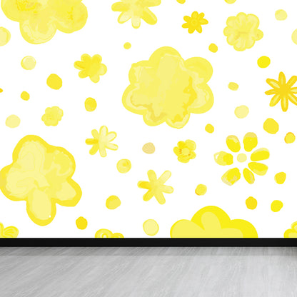Bright Flowers Wall Mural Decal Stain Resistant Wall Decor for Kindergarten, Custom Made Lemon Yellow Clearhalo 'Wall Decor' 'Wall Mural' 1807288