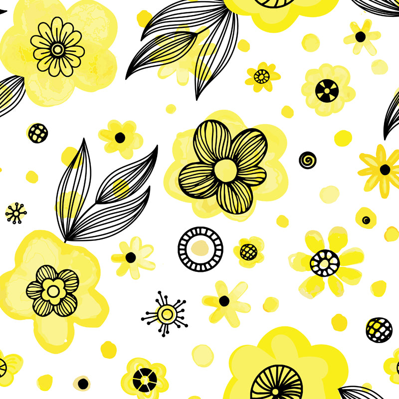 Flower and Leaf Print Mural Modern Waterproof Girls Bedroom Wall Art, Custom Size Clearhalo 'Wall Decor' 'Wall Mural' 1807301