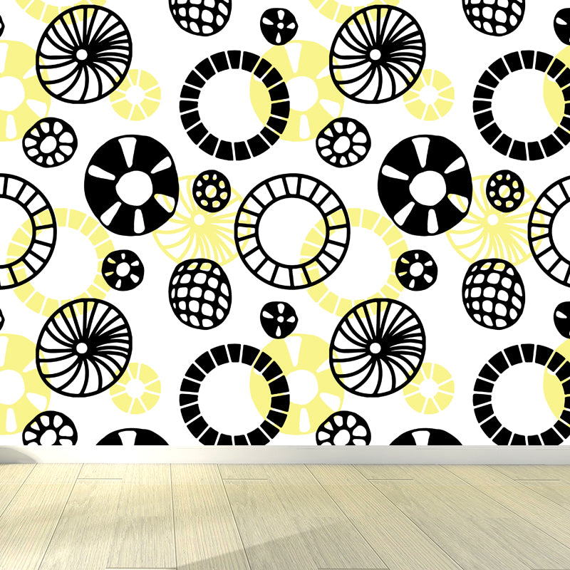 Flower and Leaf Print Mural Modern Waterproof Girls Bedroom Wall Art, Custom Size Light Yellow Clearhalo 'Wall Decor' 'Wall Mural' 1807303