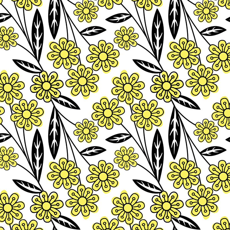 Flower and Leaf Print Mural Modern Waterproof Girls Bedroom Wall Art, Custom Size Clearhalo 'Wall Decor' 'Wall Mural' 1807311