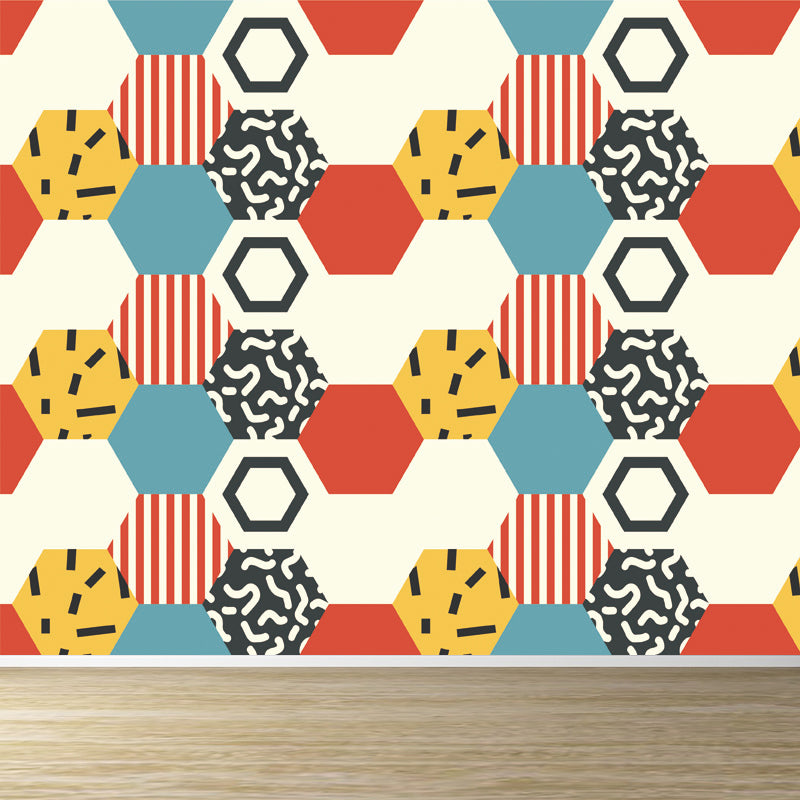 Kids Geometric Shapes Wall Mural for Nursery Personalized Wall Covering in Bright Color Red Clearhalo 'Wall Decor' 'Wall Mural' 1807318