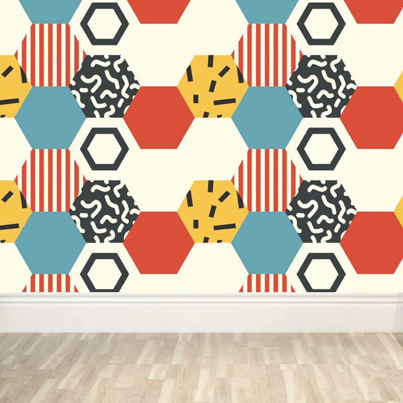 Kids Geometric Shapes Wall Mural for Nursery Personalized Wall Covering in Bright Color Clearhalo 'Wall Decor' 'Wall Mural' 1807319