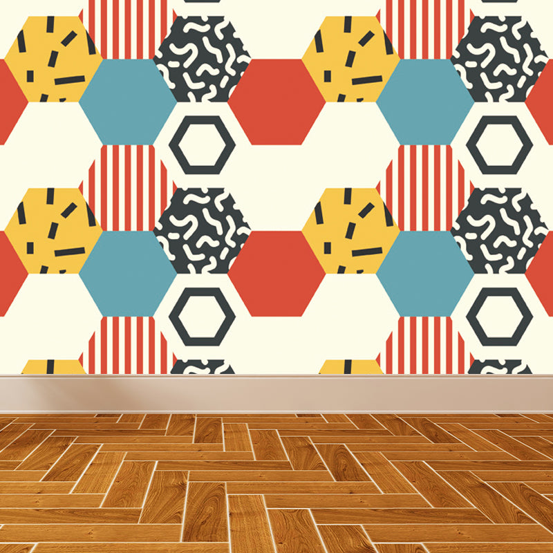 Kids Geometric Shapes Wall Mural for Nursery Personalized Wall Covering in Bright Color Clearhalo 'Wall Decor' 'Wall Mural' 1807320