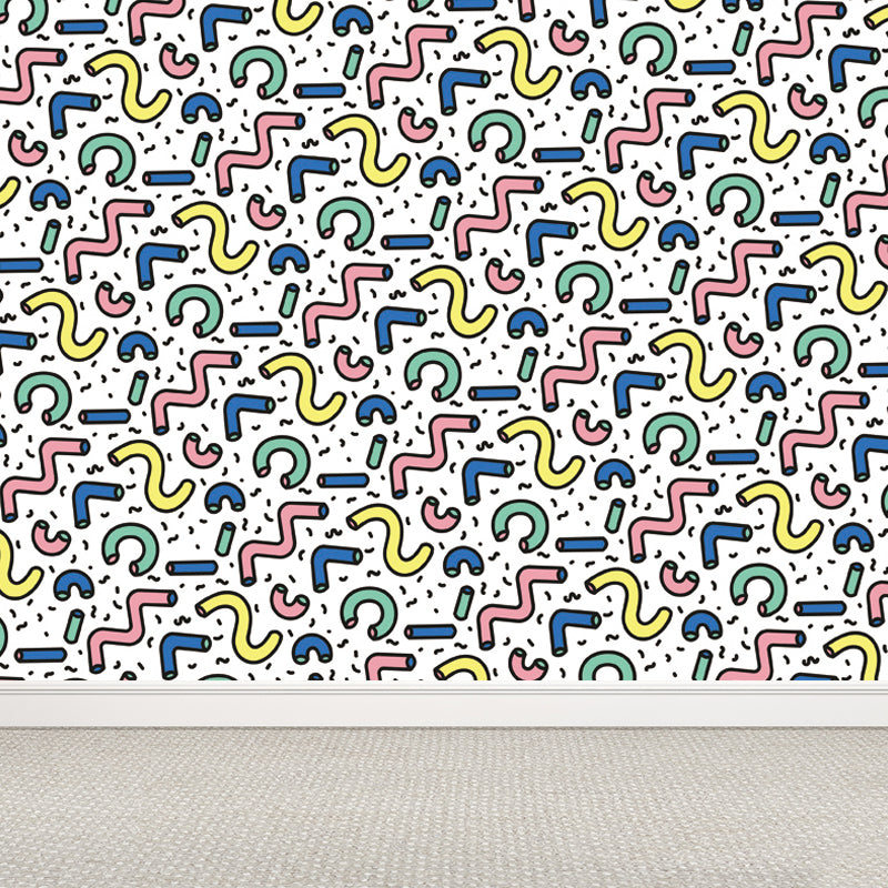 Kids Geometric Shapes Wall Mural for Nursery Personalized Wall Covering in Bright Color Blue Clearhalo 'Wall Decor' 'Wall Mural' 1807323