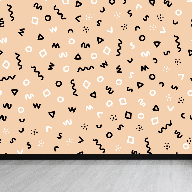 Kids Geometric Shapes Wall Mural for Nursery Personalized Wall Covering in Bright Color Light Orange Clearhalo 'Wall Decor' 'Wall Mural' 1807328