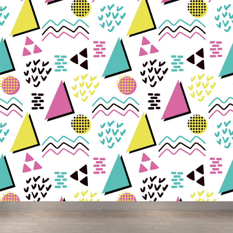 Kids Geometric Shapes Wall Mural for Nursery Personalized Wall Covering in Bright Color Yellow Clearhalo 'Wall Decor' 'Wall Mural' 1807333