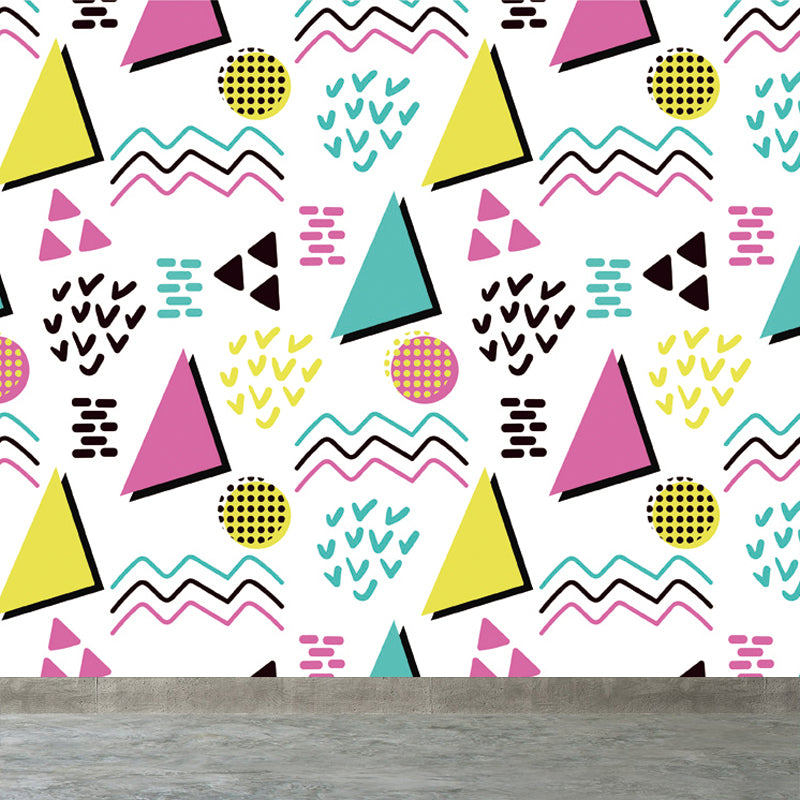 Kids Geometric Shapes Wall Mural for Nursery Personalized Wall Covering in Bright Color Clearhalo 'Wall Decor' 'Wall Mural' 1807334