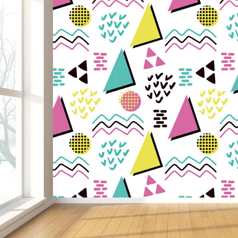 Kids Geometric Shapes Wall Mural for Nursery Personalized Wall Covering in Bright Color Clearhalo 'Wall Decor' 'Wall Mural' 1807335