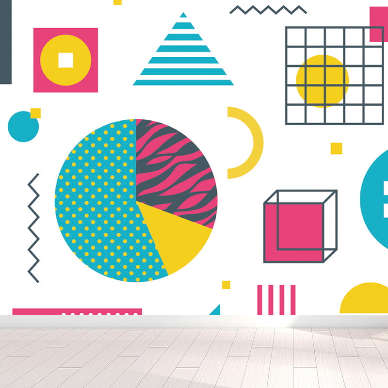 Kids Geometric Shapes Wall Mural for Nursery Personalized Wall Covering in Bright Color Clearhalo 'Wall Decor' 'Wall Mural' 1807339