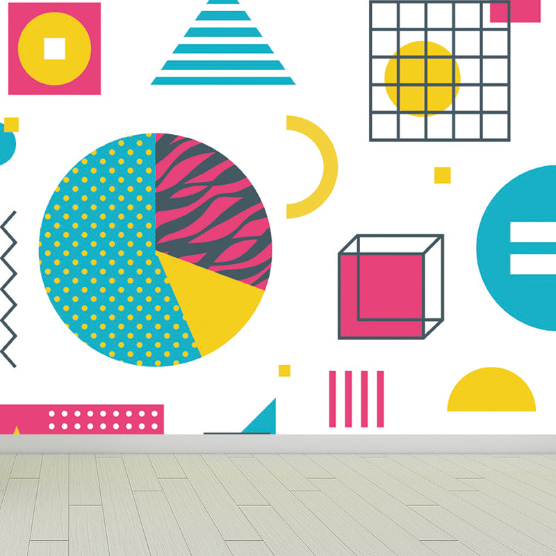 Kids Geometric Shapes Wall Mural for Nursery Personalized Wall Covering in Bright Color Clearhalo 'Wall Decor' 'Wall Mural' 1807340